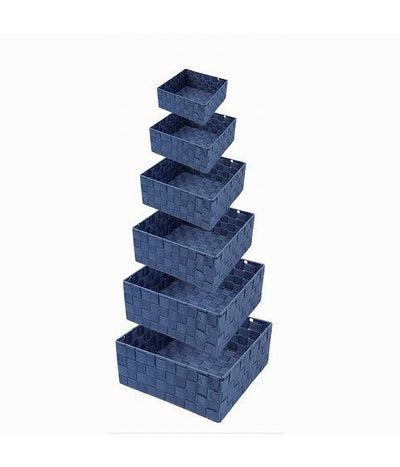6pz Scatola In Tessuto Contenitori Organizer Bagno Armadi Portaoggetti Blu 79076