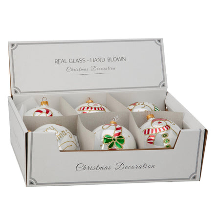 Palline per albero di Natale in vetro decorate colore bianco con glitter