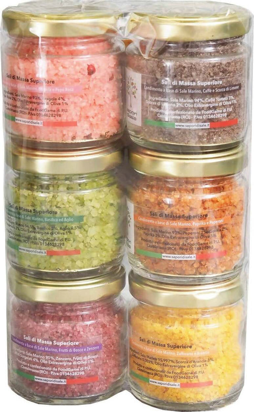 6x Sale Aromatizzato Set Sale Marino in Vasetto 25 Gr Cad Sale Marino Con Caffè E Scorza Di Limone Ideale per Condimenti Di Carni Rosse