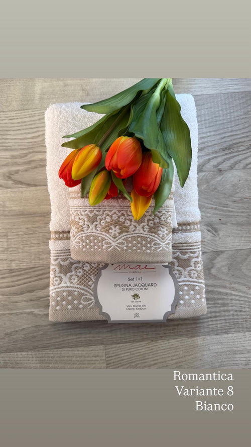 Set Asciugamani 1+1 Romantica Via Roma 60 – Spugna di Cotone Jacquard 420 gr/m²