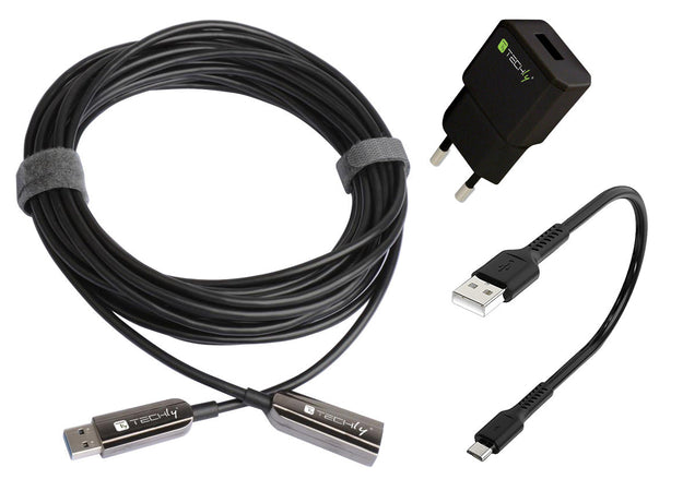 Cavo Ottico Attivo USB 3.2 SuperSpeed Active Optical Cable USB A M/F 20m Nero