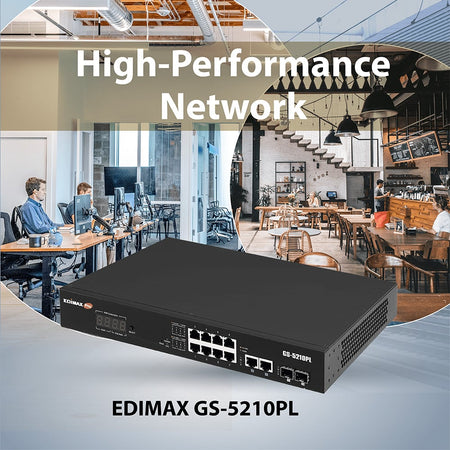 Smart Switch Web a Lungo Raggio 12 porte Gigabit PoE+ VLAN con 2 porte Gigabit RJ45 e 2 porte SFP, GS-5210PL
