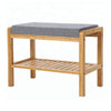 Panca In Legno Bambù con Ripiano e Cuscino Grigio 60x30 H 44 cm Camera Ingresso Bagno