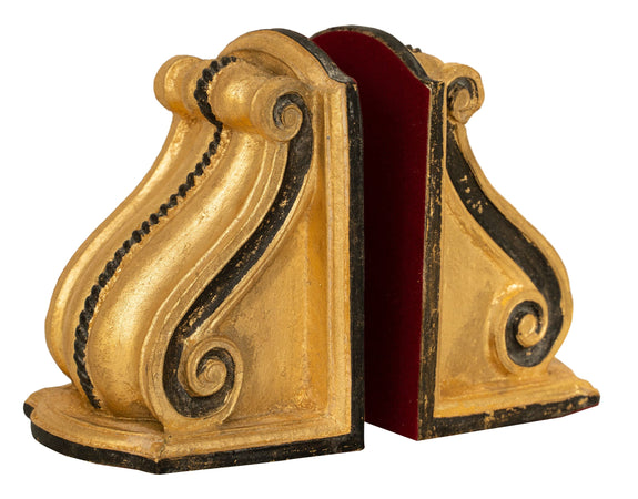 Biscottini Coppia fermalibri in legno finitura foglia oro anticato e nero Made in Italy