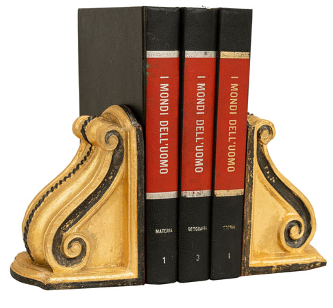 Biscottini Coppia fermalibri in legno finitura foglia oro anticato e nero Made in Italy