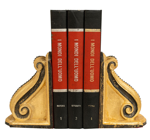 Biscottini Coppia fermalibri in legno finitura foglia oro anticato e nero Made in Italy