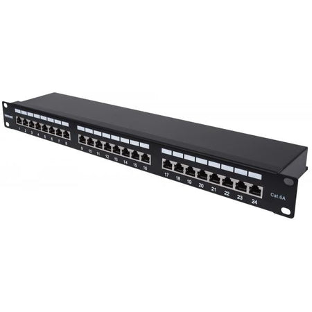Intellinet 720854 1U (Patch Panel, Cat6A, Ftp, - 24-Port, 1U, Shielded, 90? - Top-Entry Punch Down Blocks, Black - Warranty: 12M)