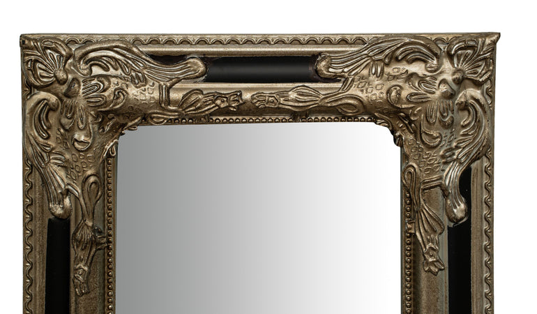 Biscottini Specchio Specchiera Impero da parete e appendere verticale/orizzontale L35xPR4xH82 cm finitura argento e nero anticato
