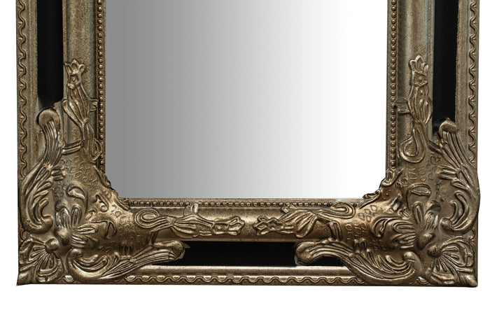 Biscottini Specchio Specchiera Impero da parete e appendere verticale/orizzontale L35xPR4xH82 cm finitura argento e nero anticato