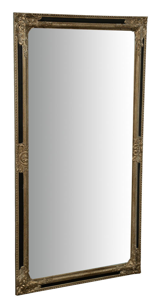 Biscottini Specchio Specchiera Impero da parete e appendere verticale/orizzontale L72xPR4xH132 cm finitura argento e nero anticato