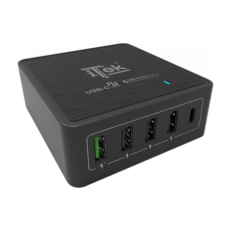 Caricabatteria da tavolo da 60W, 13.2A(2x3A, 3x2.4A) con 5 porte: 1xUSB-C PD, 3xUSB Smart, 1xQC3.0, Smart IC