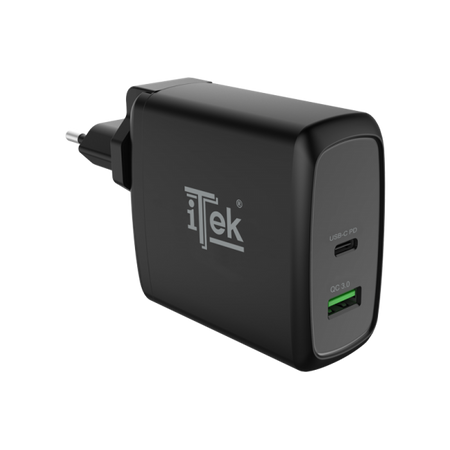 Caricabatteria da muro da 60W- 6A(2x3A) con 2 porte: 1xType-C PD- 1xQC3.0- Smart IC