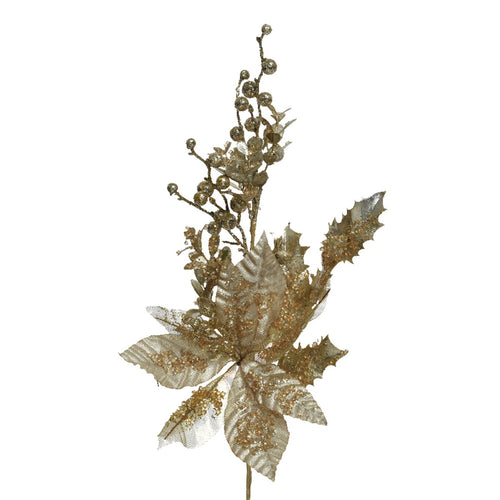 Festone natalizio con bacche e foglie, decorazione da 50 cm color oro chiaro