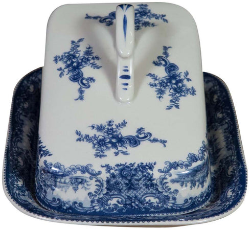 Biscottini Burriera in stile inglese L20xPR15xH10,5 cm in ceramica decorata bianca e blu