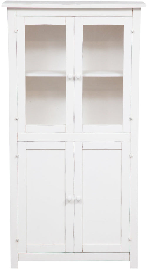 Biscottini Vetrina Credenza Country in legno massello di tiglio finitura bianca anticata L68xPR25xH130 cm. Made in Italy