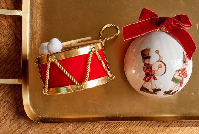 Pendaglio per albero di Natale a forma di Tamburo, in vetro da Ø 11 x 7 cm
