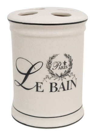 Biscottini Porta spazzolini in porcellana bianca decorata "Le Bain Paris" L8,5xPR8,5xH11,5 cm
