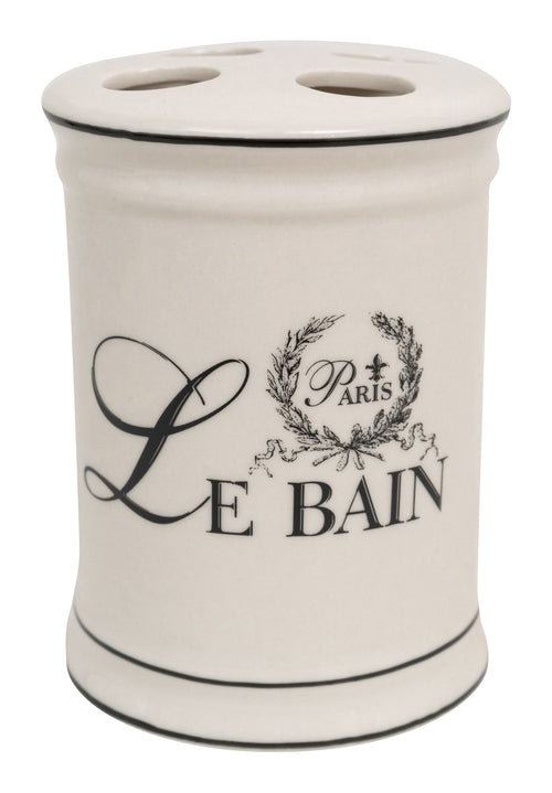 Biscottini Porta spazzolini in porcellana bianca decorata Le Bain Paris L8,5xPR8,5xH11,5 cm