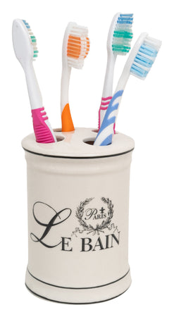 Biscottini Porta spazzolini in porcellana bianca decorata "Le Bain Paris" L8,5xPR8,5xH11,5 cm