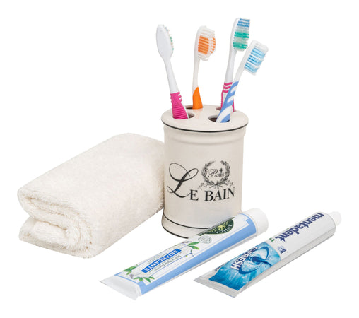 Biscottini Porta spazzolini in porcellana bianca decorata "Le Bain Paris" L8,5xPR8,5xH11,5 cm