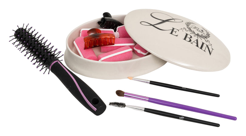 Biscottini Contenitore con coperchio in porcellana bianca decorata "Le Bain Paris" L20,5xPR15xH6 cm