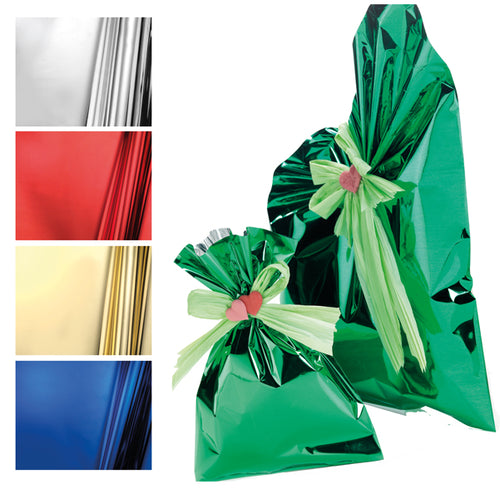 50 Buste Regalo In Ppl Metal Lucido 20X35Cm Blu Senza Patella Adesiva