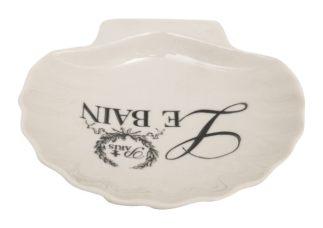 Biscottini Porta saponetta svuota tasche in porcellana bianca decorata "Le Bain Paris" L12xPR12xH2,5 cm