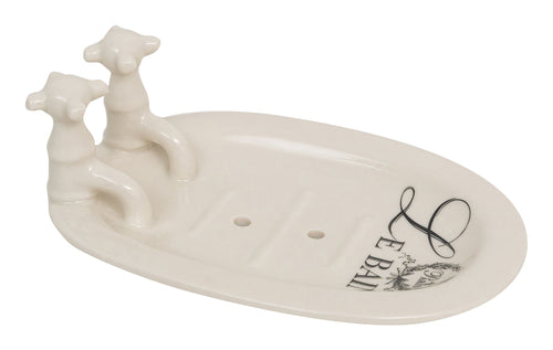 Biscottini Porta saponetta svuota tasche in porcellana bianca decorata Le Bain Paris L15xPR10xH6 cm