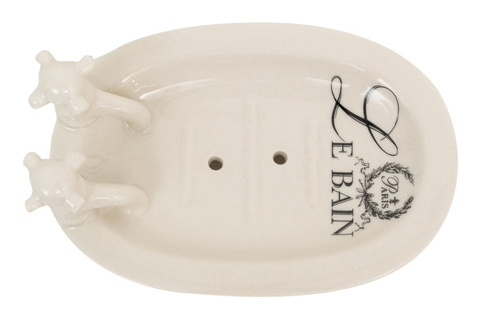 Biscottini Porta saponetta svuota tasche in porcellana bianca decorata "Le Bain Paris" L15xPR10xH6 cm