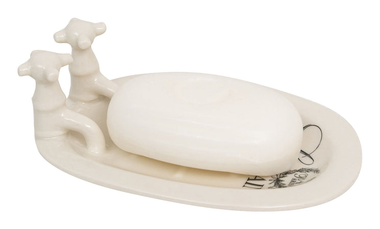 Biscottini Porta saponetta svuota tasche in porcellana bianca decorata "Le Bain Paris" L15xPR10xH6 cm