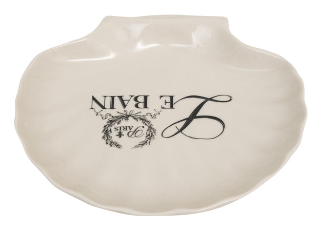 Biscottini Porta saponetta svuota tasche in porcellana bianca decorata "Le Bain Paris" L20xPR19xH3,8 cm