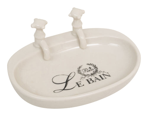 Biscottini Porta saponetta svuota tasche in porcellana bianca decorata Le Bain Paris L14xPR10xH5,5 cm