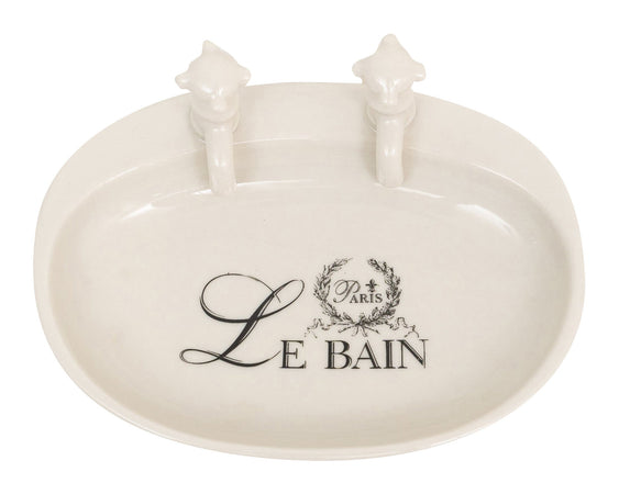 Biscottini Porta saponetta svuota tasche in porcellana bianca decorata "Le Bain Paris" L14xPR10xH5,5 cm