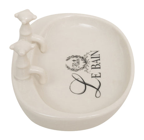 Biscottini Porta saponetta svuota tasche in porcellana bianca decorata "Le Bain Paris" L14xPR10xH5,5 cm