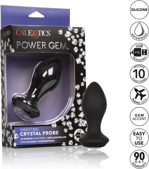 Power gem plug anale vibro 10,75 cm motore in punta nero ricaricabile silicone