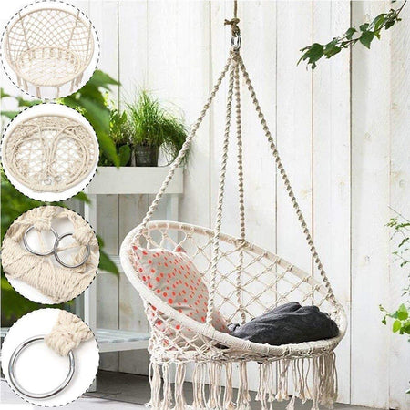 Poltrona pensile "Bang" monoposto, amaca in corda, dondolo da giardino e balcone