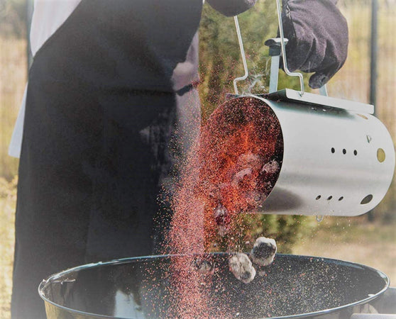 Accendi carboni e bricchetti per barbecue ravviva fiamma inox con manico di protezione