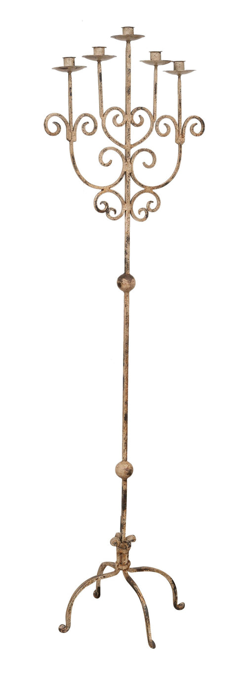 Biscottini Candeliere Piantana Biscottini Ferro Battuto Ocra Anticato 46x38x161 Lavorato