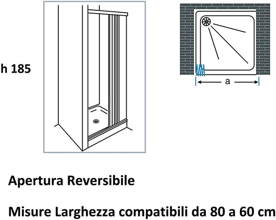 Box doccia per nicchia "Flex" con fascia larga apertura laterale a soffietto riducibile "Made in Italy"