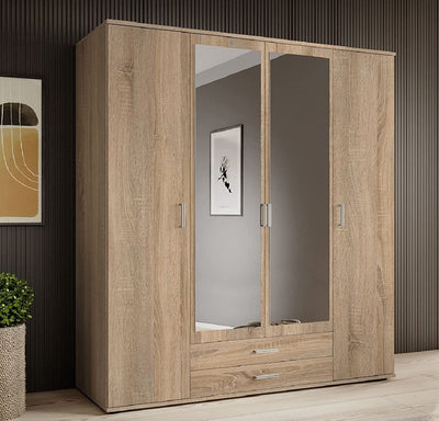 armadio moderno per camera da letto 3 4 ante scorrevoli in legno con specchio marrone T2651,205,0S