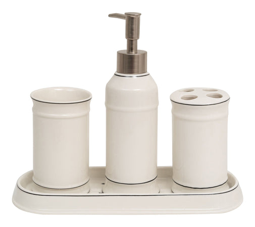 Biscottini Set bagno "Powder Soap" 4 pezzi in porcellana bianca decorata L25xPR10xH21 cm
