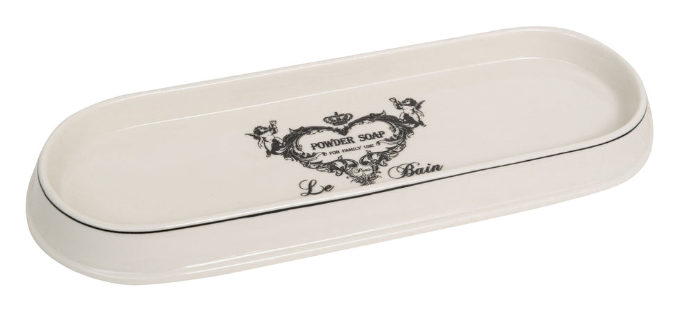 Biscottini Set bagno "Powder Soap" 4 pezzi in porcellana bianca decorata L25xPR10xH21 cm