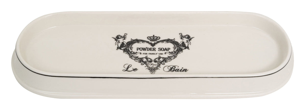 Biscottini Set bagno "Powder Soap" 4 pezzi in porcellana bianca decorata L25xPR10xH21 cm