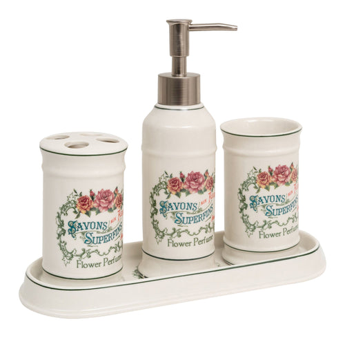 Biscottini Set bagno Savons Superfines 4 pezzi in porcellana bianca decorata L25xPR10xH21 cm