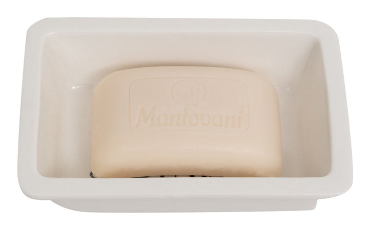 Biscottini Porta saponetta svuota tasche in porcellana bianca decorata "Le Bain Paris" L14xPR9,8xH4 cm