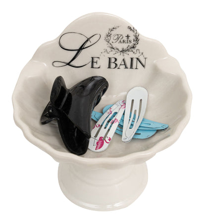 Biscottini Porta saponetta svuota tasche in porcellana bianca decorata "Le Bain Paris" L11,2xPR9,5xH10,8 cm