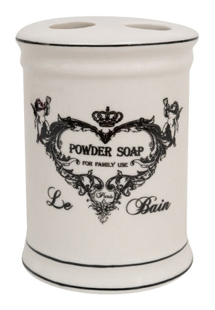 Biscottini Porta spazzolini in porcellana bianca decorata "Powder Soap" L8,5xPR8,5xH11,5 cm