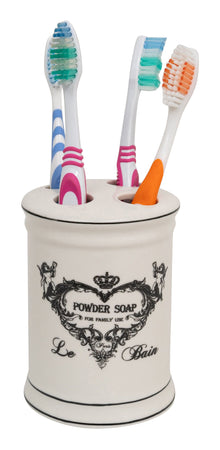 Biscottini Porta spazzolini in porcellana bianca decorata "Powder Soap" L8,5xPR8,5xH11,5 cm