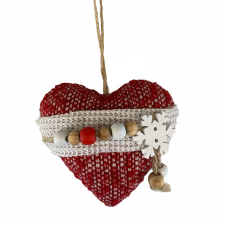 Pendaglio Rosso cuore in stoffa h 8 cm, pallina per Albero di Natale addobbi natalizi