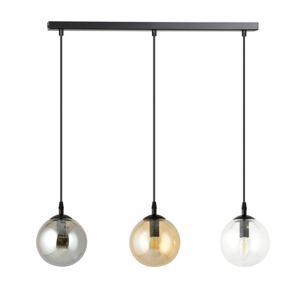Sospensione Moderna 3 Luci Cosmo In Acciaio Nero E Sfere In Vetro Multicolor